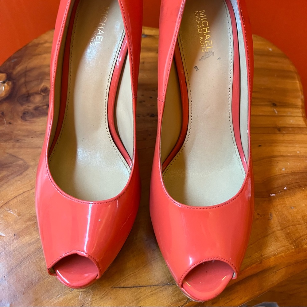 Michael Kors Open Toe coral color Platform heels